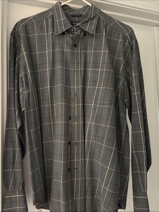 Dockers Other - Dockers Men's Gray Plaid Button-Down Shirt with Subtle Blue Windowpane